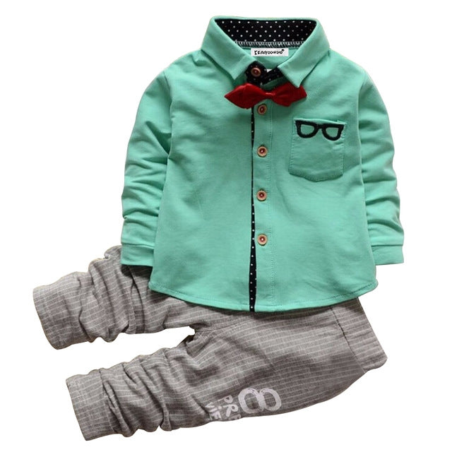 Boys Bow Tie Long Sleeve Top + Letter Print Pattern Pants Set, S, X, XL, M