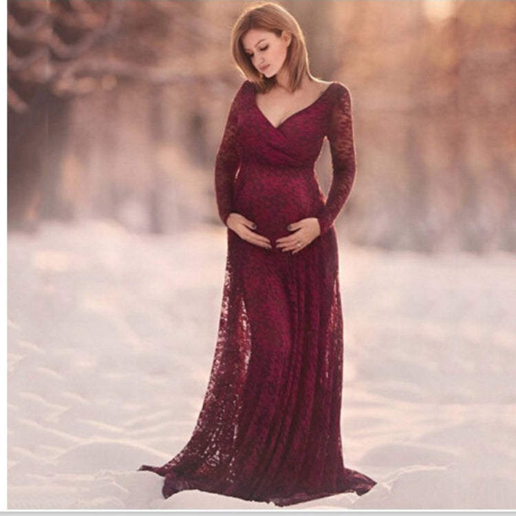 V Neck Dress Lace Long Dress for Mother Pregnancy Dress, M, L, XL, XXL, XXXL