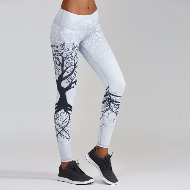 Tree Print High Waist Push Up Leggings Sport Women Elastic Breathable Yoga Pants, S, M, L, XL