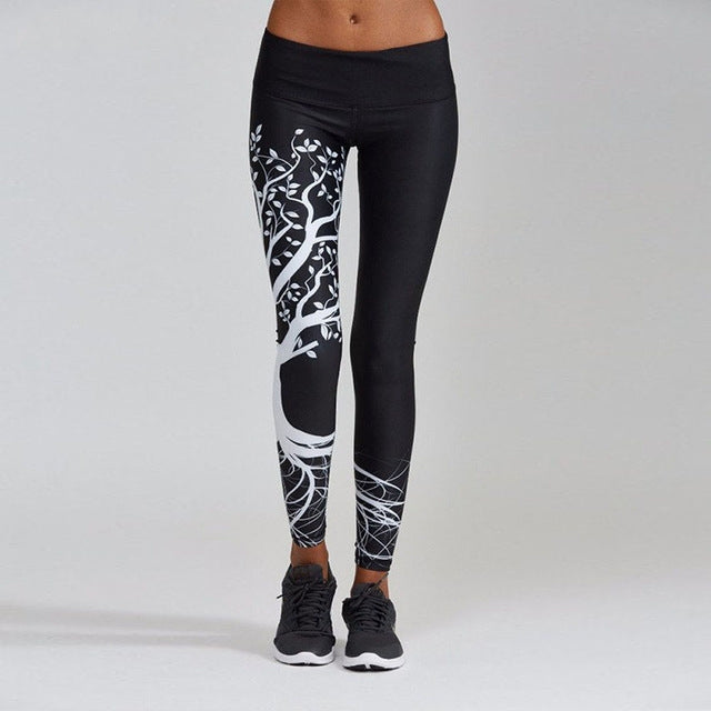 Tree Print High Waist Push Up Leggings Sport Women Elastic Breathable Yoga Pants, S, M, L, XL