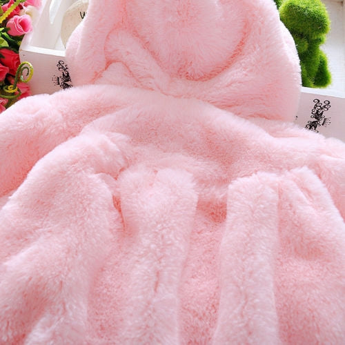 Female Baby Cartoon Rabbit Ears Shape Hooded Imitation Rabbit Fur Shawl Coat, 70cm/6, 80cm/8, 90cm/10, 100cm/12