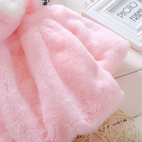 Female Baby Cartoon Rabbit Ears Shape Hooded Imitation Rabbit Fur Shawl Coat, 70cm/6, 80cm/8, 90cm/10, 100cm/12