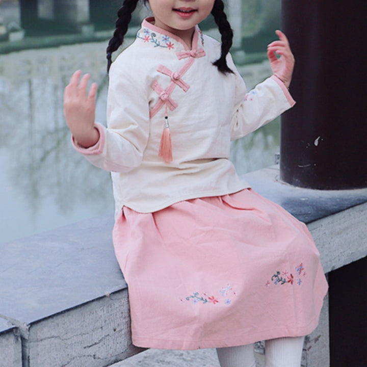 Girls Chinese Style Embroidery Top + Skirt Set Tunic Clothing, 90cm, 100cm, 110cm