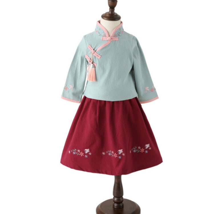 Girls Chinese Style Embroidery Top + Skirt Set Tunic Clothing, 90cm, 100cm, 110cm