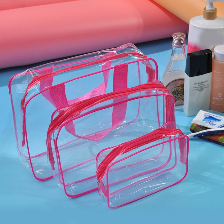 Portable Travel Zip Look PVC Bags Waterproof Transparent Makeup Storage Bag, S, M, L, 3Pcs Set