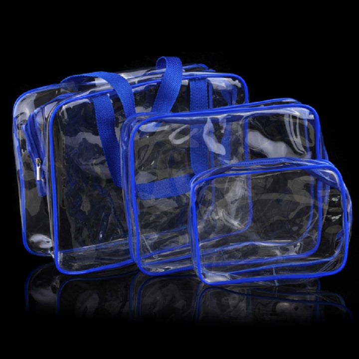 Portable Travel Zip Look PVC Bags Waterproof Transparent Makeup Storage Bag, S, M, L, 3Pcs Set