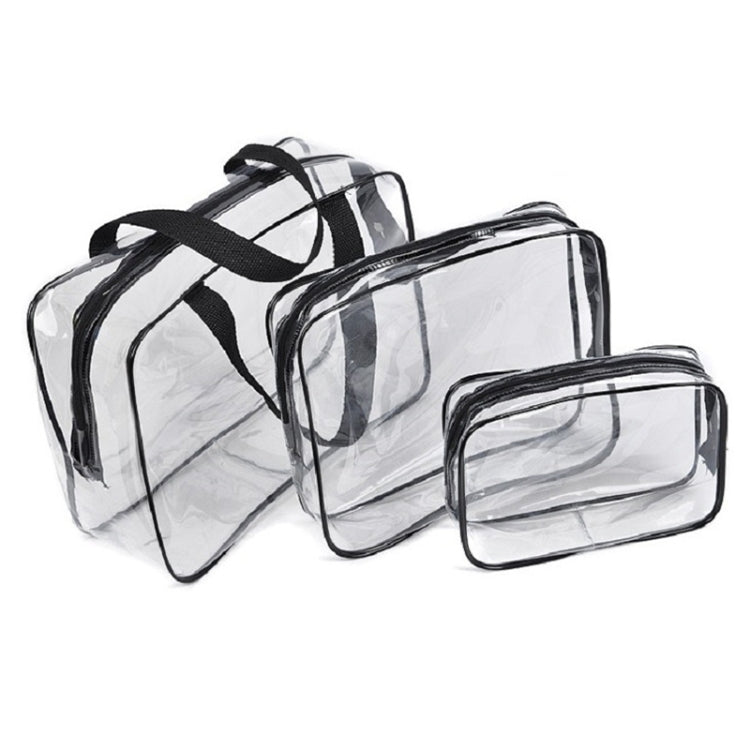 Portable Travel Zip Look PVC Bags Waterproof Transparent Makeup Storage Bag, S, M, L, 3Pcs Set