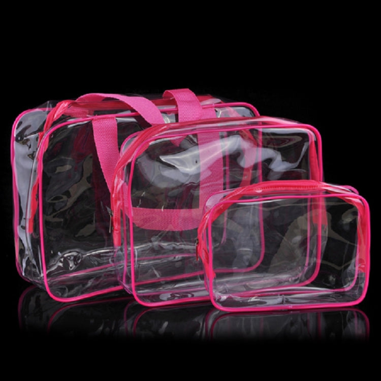 Portable Travel Zip Look PVC Bags Waterproof Transparent Makeup Storage Bag, S, M, L, 3Pcs Set