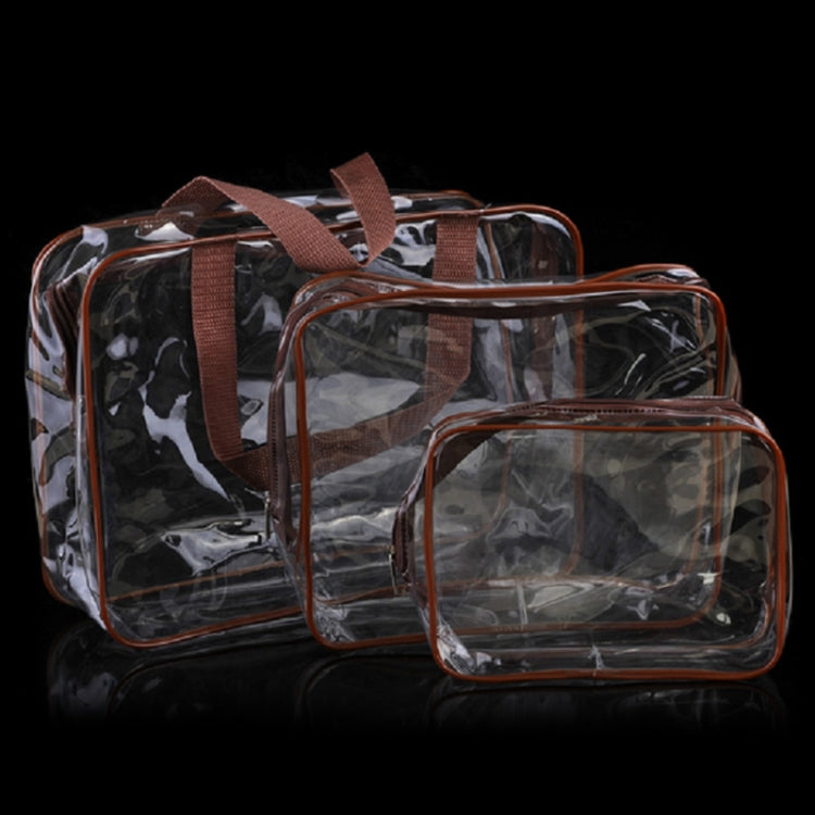 Portable Travel Zip Look PVC Bags Waterproof Transparent Makeup Storage Bag, S, M, L, 3Pcs Set