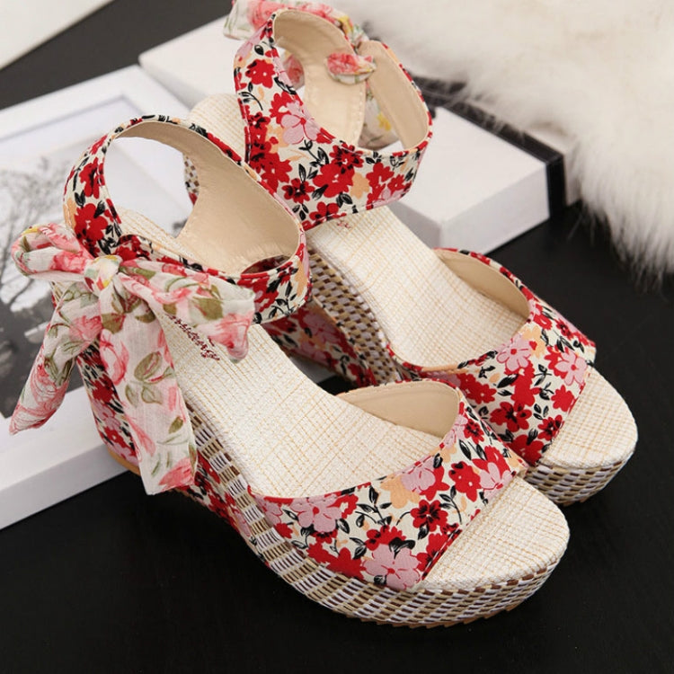 Bohemian Thick-Bottomed Fish Mouth Wedge With High-Heeled Flowers Wild Women's Shoes, 35, 36, 37, 38, 39, 40