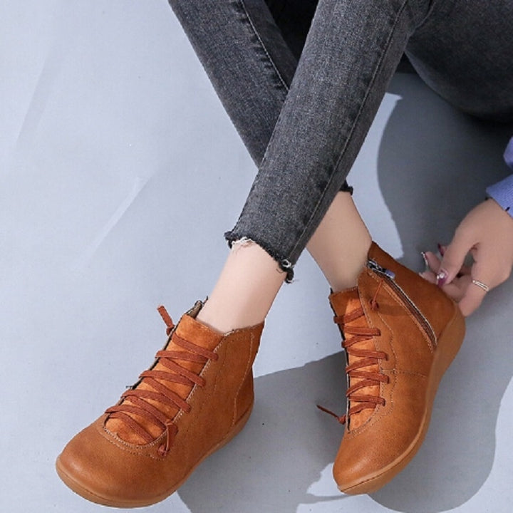 PU Boots Lace-Up Retro Flat Women Boots, 35, 36, 37, 38, 39, 40, 41, 42