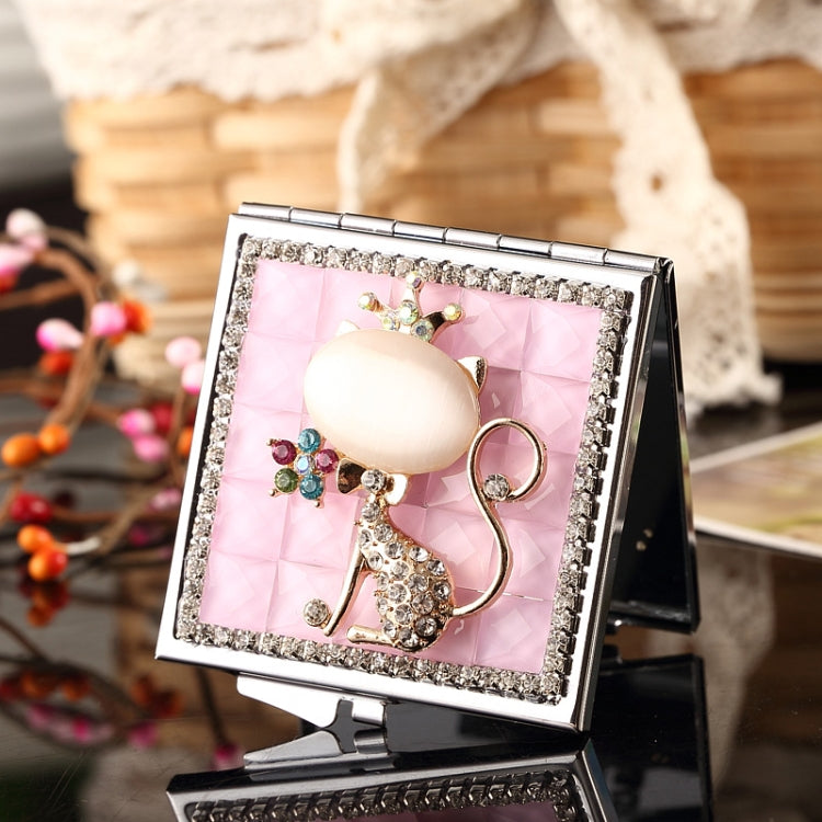 Mini Portable Folding Makeup Mirror Opal Fox With Diamonds