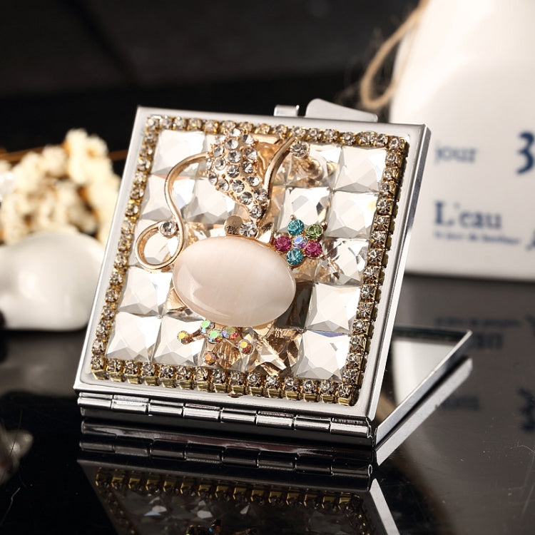 Mini Portable Folding Makeup Mirror Opal Fox With Diamonds