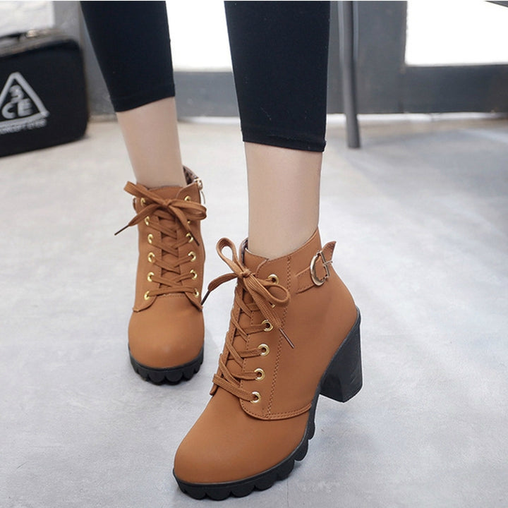 Fashion Square High Heels Solid Color Sneakers Women Snow Boots, 35, 36, 37, 38, 39, 40, 41