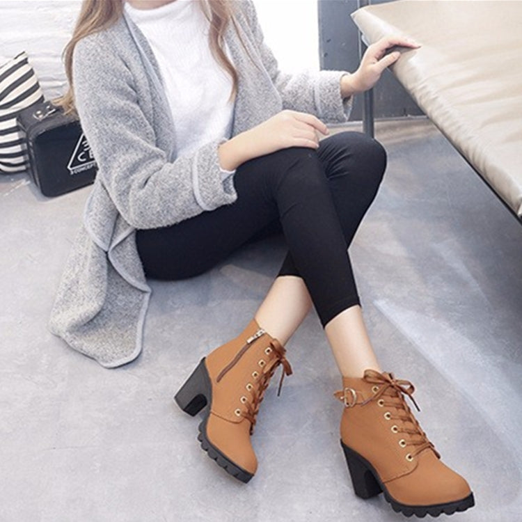 Fashion Square High Heels Solid Color Sneakers Women Snow Boots, 35, 36, 37, 38, 39, 40, 41