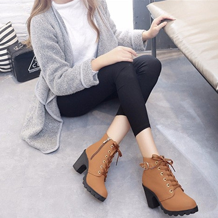 Fashion Square High Heels Solid Color Sneakers Women Snow Boots, 35, 36, 37, 38, 39, 40, 41