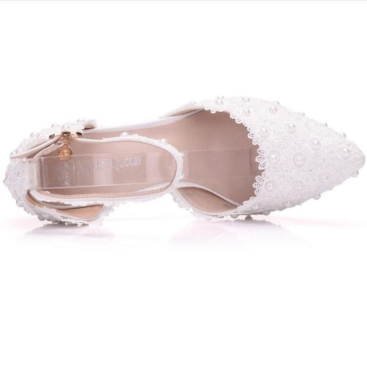 Women Shoes Lace Pearl Princess Pointed Shoes, 34, 35, 36, 37, 38, 39, 40, 41, 42