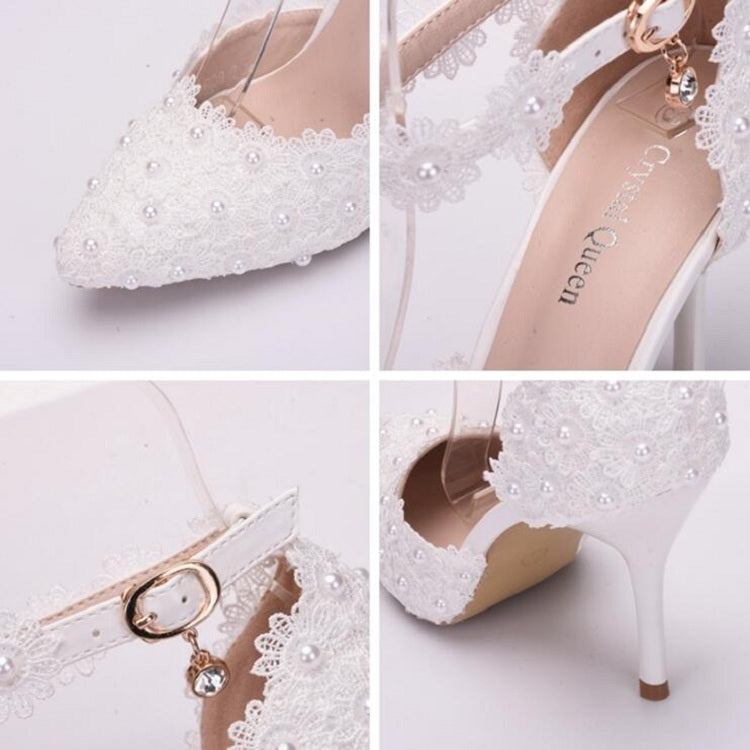 Women Shoes Lace Pearl Princess Pointed Shoes, 34, 35, 36, 37, 38, 39, 40, 41, 42