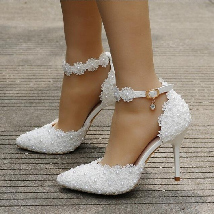 Women Shoes Lace Pearl Princess Pointed Shoes, 34, 35, 36, 37, 38, 39, 40, 41, 42