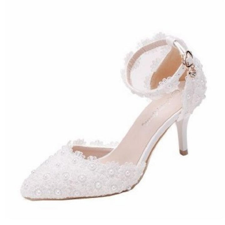 Women Shoes Lace Pearl Princess Pointed Shoes, 34, 35, 36, 37, 38, 39, 40, 41, 42