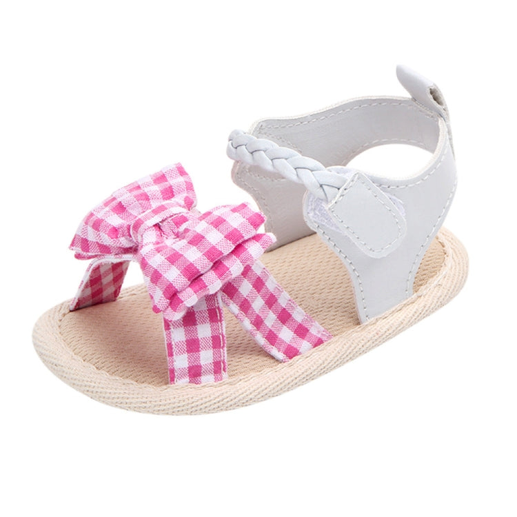 Bow Plaid Soft Weave Crib Anti-Slip Baby Girls Summer Shoes Anti-Slip Single Sandals, 11, 12, 13