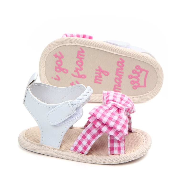 Bow Plaid Soft Weave Crib Anti-Slip Baby Girls Summer Shoes Anti-Slip Single Sandals, 11, 12, 13