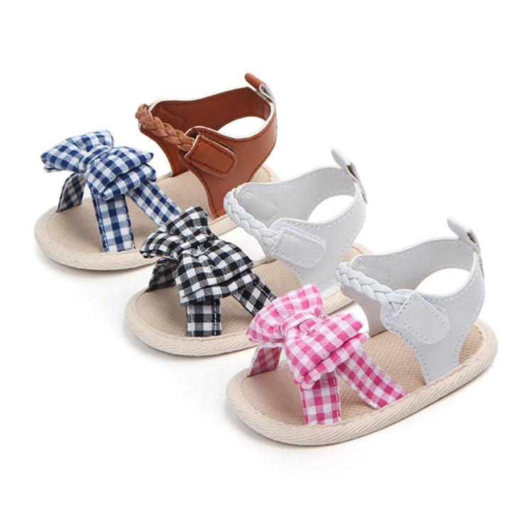 Bow Plaid Soft Weave Crib Anti-Slip Baby Girls Summer Shoes Anti-Slip Single Sandals, 11, 12, 13