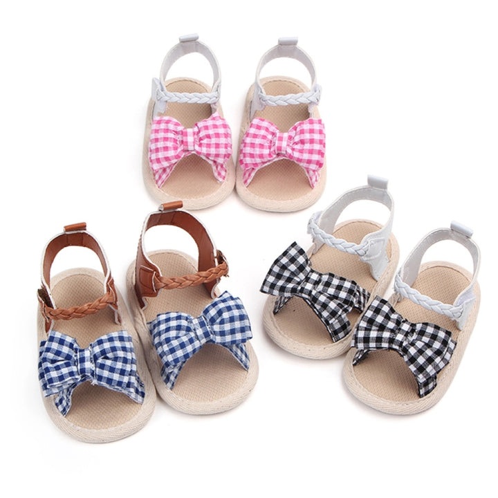 Bow Plaid Soft Weave Crib Anti-Slip Baby Girls Summer Shoes Anti-Slip Single Sandals, 11, 12, 13