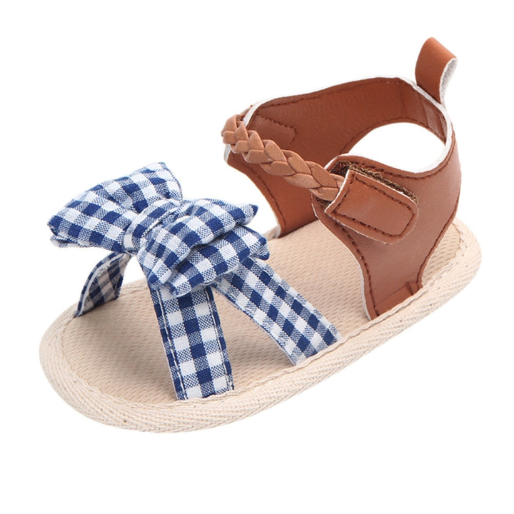 Bow Plaid Soft Weave Crib Anti-Slip Baby Girls Summer Shoes Anti-Slip Single Sandals, 11, 12, 13