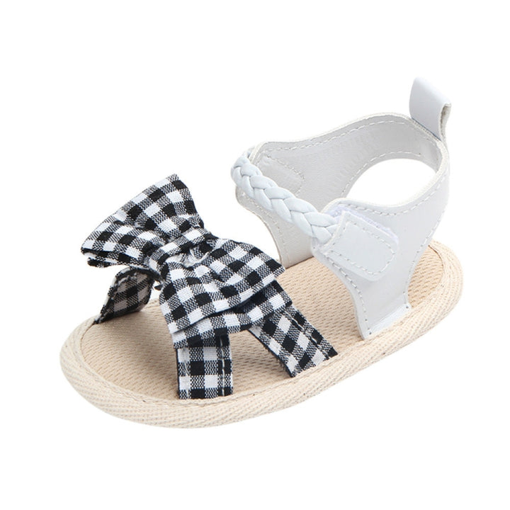 Bow Plaid Soft Weave Crib Anti-Slip Baby Girls Summer Shoes Anti-Slip Single Sandals, 11, 12, 13