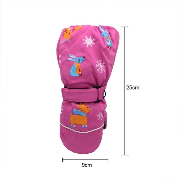 Children Sartoon Deer Rabbit Print Pattern Long Sleeves Windproof and Waterproof Ski Gloves, One Size