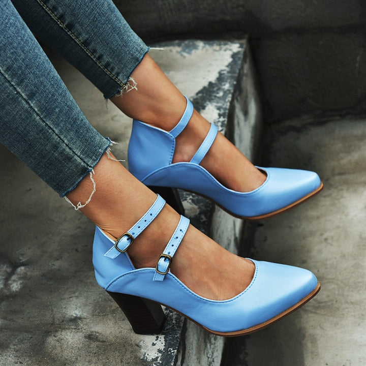 Women Shoes Plus Size Double Buckle Heel Heels, 35, 36, 37, 38, 39, 40, 41, 42, 43