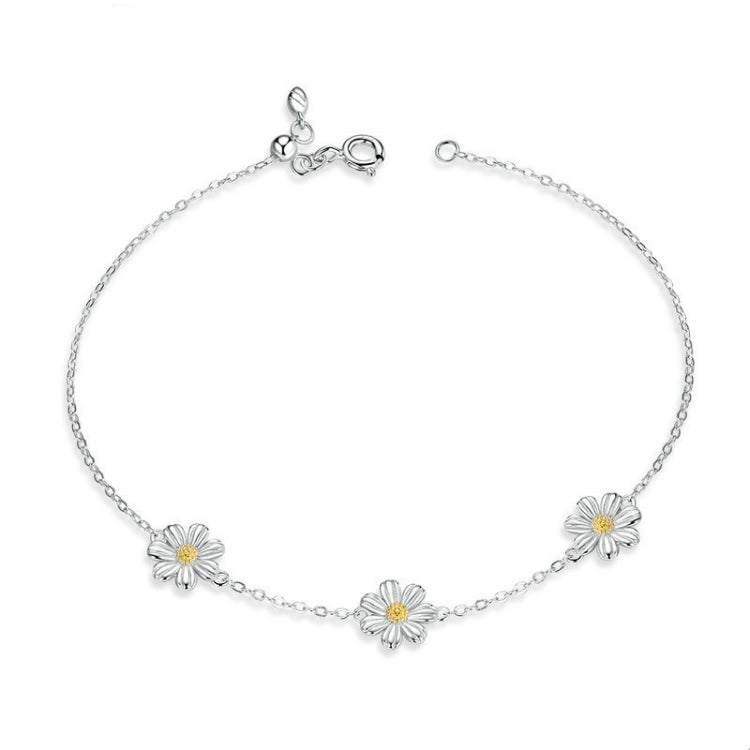 S925 Sterling Silver Platinum Plated Bracelet Cute Daisy Bracelet, Daisy