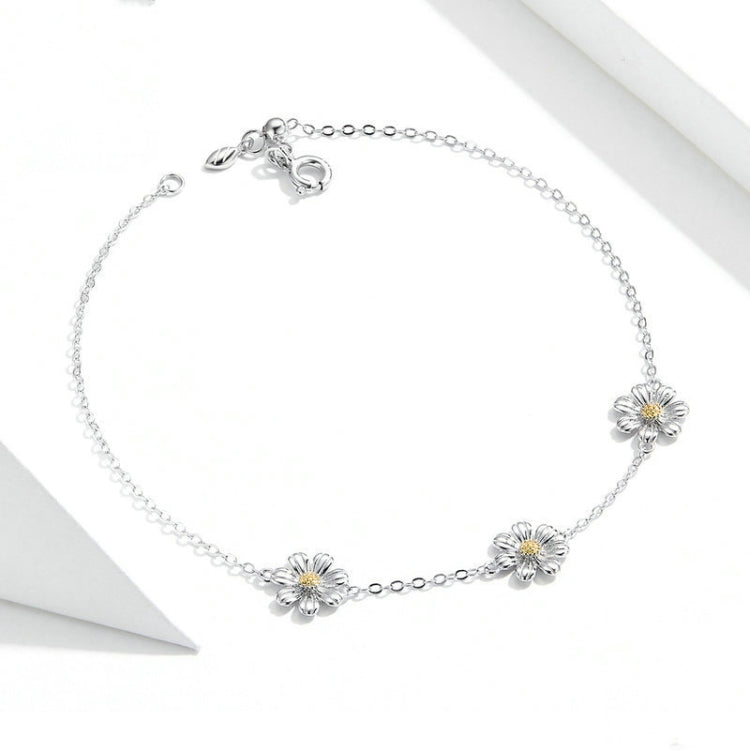 S925 Sterling Silver Platinum Plated Bracelet Cute Daisy Bracelet, Daisy