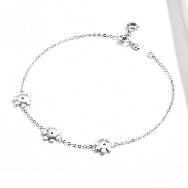 S925 Sterling Silver Platinum Plated Bracelet Cute Daisy Bracelet, Daisy