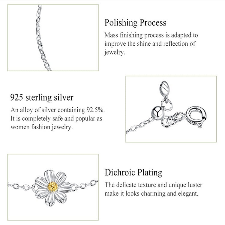 S925 Sterling Silver Platinum Plated Bracelet Cute Daisy Bracelet, Daisy