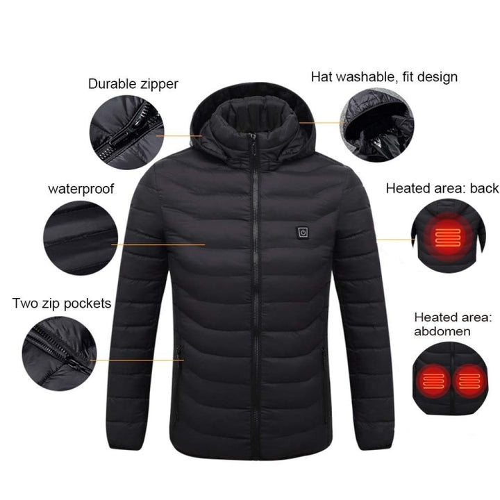 USB Winter Electric Heated Jacket Warm Thermal Jacket, 19 Zone 4 Control Blue XXXXXL, 19 Zone 4 Control Black XXXXXL, 19 Zone 4 Control Blue XXXXXXL, 19 Zone 4 Control Black XXXXXXL