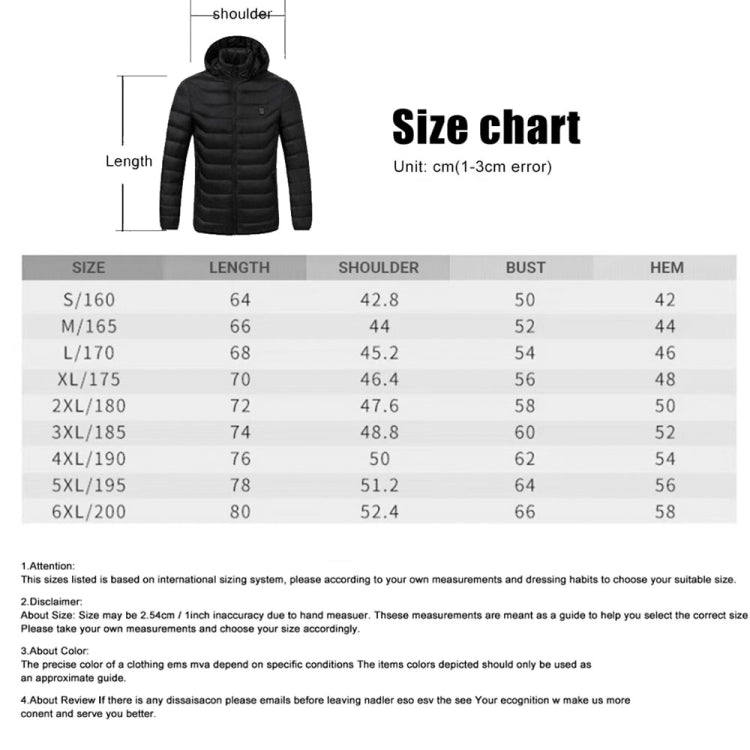 USB Winter Electric Heated Jacket Warm Thermal Jacket, 19 Zone 4 Control Blue XXXXXL, 19 Zone 4 Control Black XXXXXL, 19 Zone 4 Control Blue XXXXXXL, 19 Zone 4 Control Black XXXXXXL