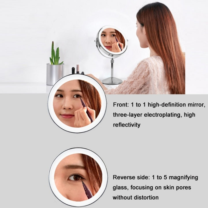 Desktop Double-SidedRound LED Luminous Makeup Mirror Liftable Magnifying Mirror, Plane + 3 Times Magnification(8-inch Battery Model), Plane + 5 Times Magnification(8-inch Battery Model), Plane + 7 Times Magnification(8-inch Battery Model)