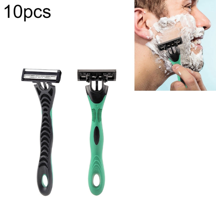 10 PCS  Three-layer Stainless Steel Sensor Head Design Comfortable Handle Disposable Manual Shaver