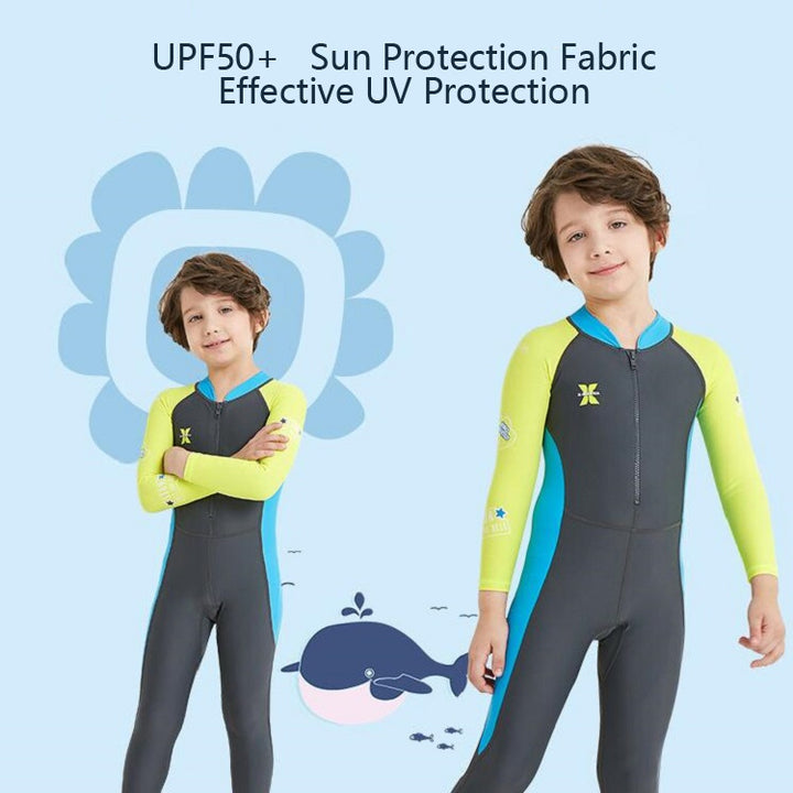 DIVE&SAIL Children Diving Suit Outdoor Long-sleeved One-piece Swimsuit Sunscreen Swimwear, S, M, L, XL, XXL