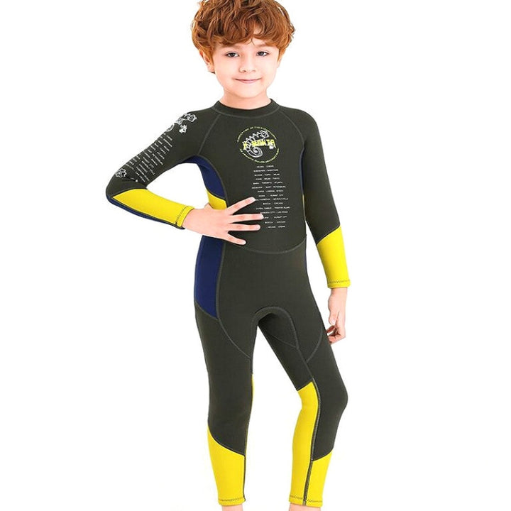 DIVE & SAIL M150501K Children Warm Swimsuit 2.5mm One-piece Wetsuit Long-sleeved Cold-proof Snorkeling Surfing Anti-jellyfish Suit, S, M, L, XL, XXL