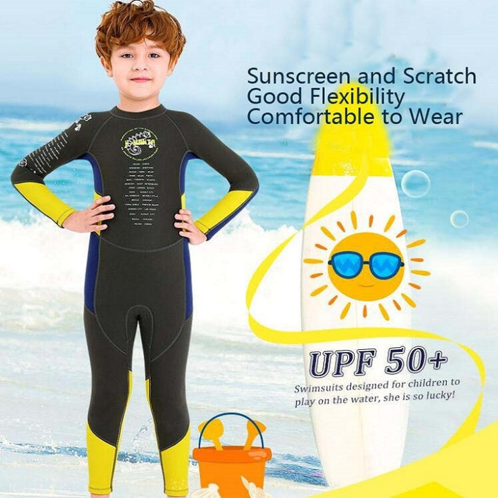 DIVE & SAIL M150501K Children Warm Swimsuit 2.5mm One-piece Wetsuit Long-sleeved Cold-proof Snorkeling Surfing Anti-jellyfish Suit, S, M, L, XL, XXL