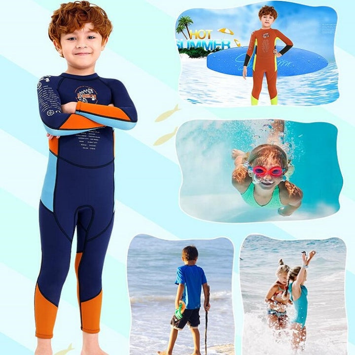 DIVE & SAIL M150501K Children Warm Swimsuit 2.5mm One-piece Wetsuit Long-sleeved Cold-proof Snorkeling Surfing Anti-jellyfish Suit, S, M, L, XL, XXL