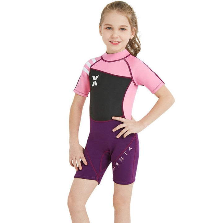 DIVE & SAIL WS-18813 2.5mm Children Warm Diving Suit One-piece Short-sleeved Sunscreen Snorkeling Suit Drifting Cold-proof Swimming Suit, S, M, L, XL, XXL