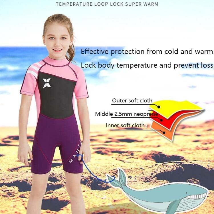 DIVE & SAIL WS-18813 2.5mm Children Warm Diving Suit One-piece Short-sleeved Sunscreen Snorkeling Suit Drifting Cold-proof Swimming Suit, S, M, L, XL, XXL