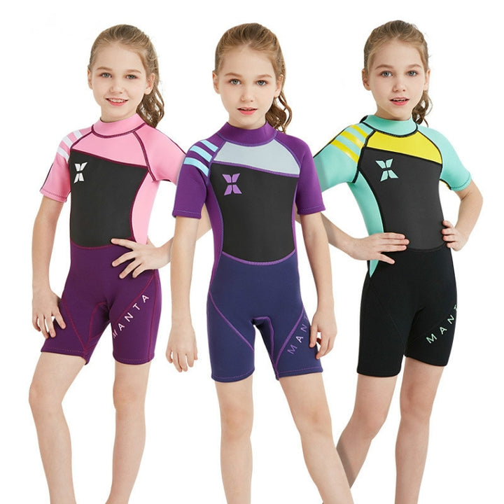 DIVE & SAIL WS-18813 2.5mm Children Warm Diving Suit One-piece Short-sleeved Sunscreen Snorkeling Suit Drifting Cold-proof Swimming Suit, S, M, L, XL, XXL