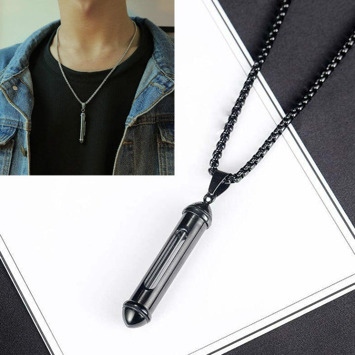 OPK 1573 Men Classic Cylindrical Openable Perfume Bottle Pendant Necklace, 1573 Pendant+Chain Steel Color, 1573 Pendant+Chain Black, 1573 Pendant+Chain Gold