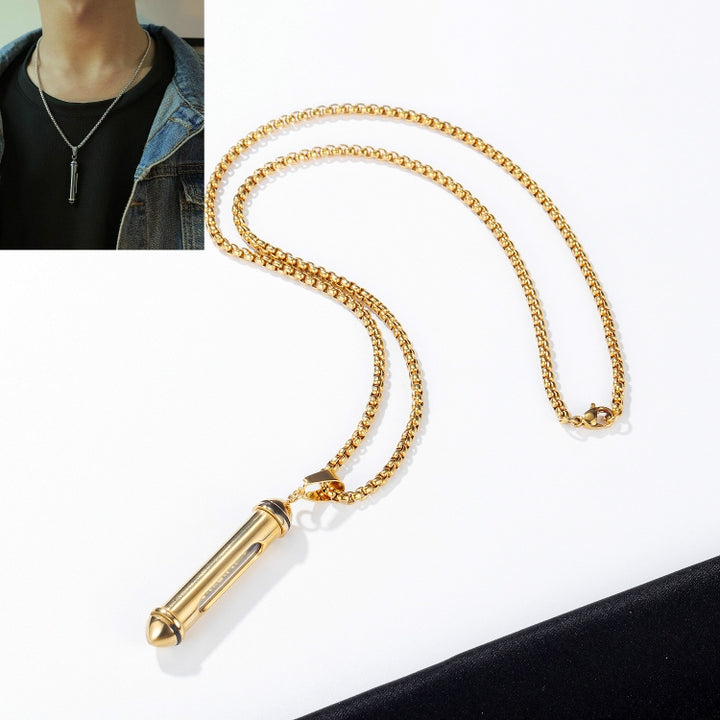 OPK 1573 Men Classic Cylindrical Openable Perfume Bottle Pendant Necklace, 1573 Pendant+Chain Steel Color, 1573 Pendant+Chain Black, 1573 Pendant+Chain Gold