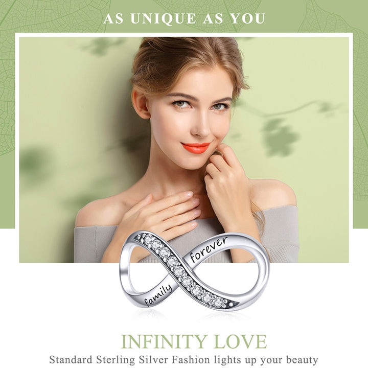 925 Sterling Silver  Infinity Family Forever Beaded For Women DIY Bracelet Accseories, SCC1146